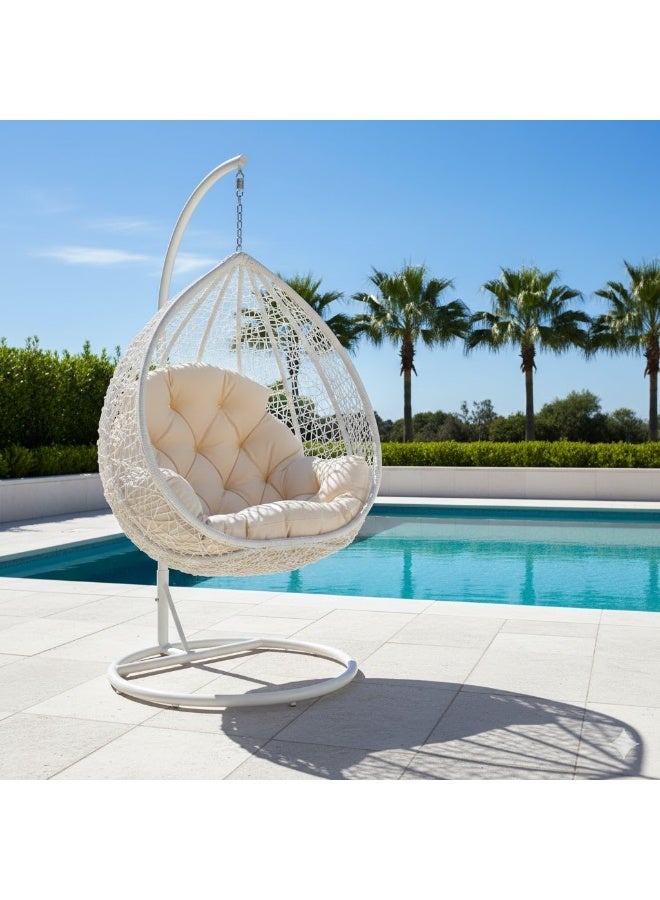 Single Outdoor Rattan Swing Patio Garden Balcony Terrace Hanging Chair Heavy Duty Metal Frame Weather Resistant Cushions Modern Comfortable Outdoor Furniture for Relaxing - Image 2